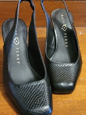 Katy Perry Collections Black Faux Snakeskin Slingback Pumps